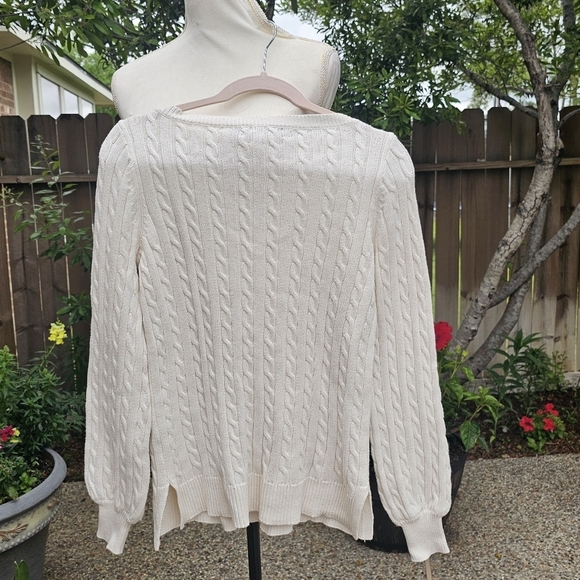 Lauren ralph lauren Puff Sleeve Ribbed Cable Cotton Sweater Pullover SP - Picture 4 of 13